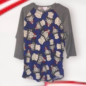 LulaRoe Randy women’s Gray & Blue Raglan 3/4 sleeve T-shirt Size M Uncle Sam